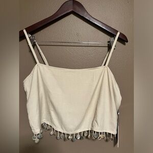 NWT Jason Wu Crop Top, Cream Shells, Beads, Boho, Size 10, Zipper, Linen Blend